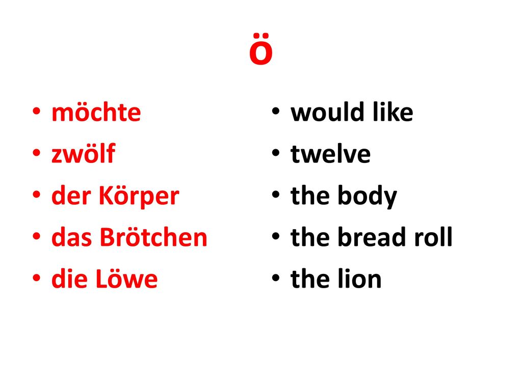 ö möchte zwölf der Körper das Brötchen die Löwe would like twelve