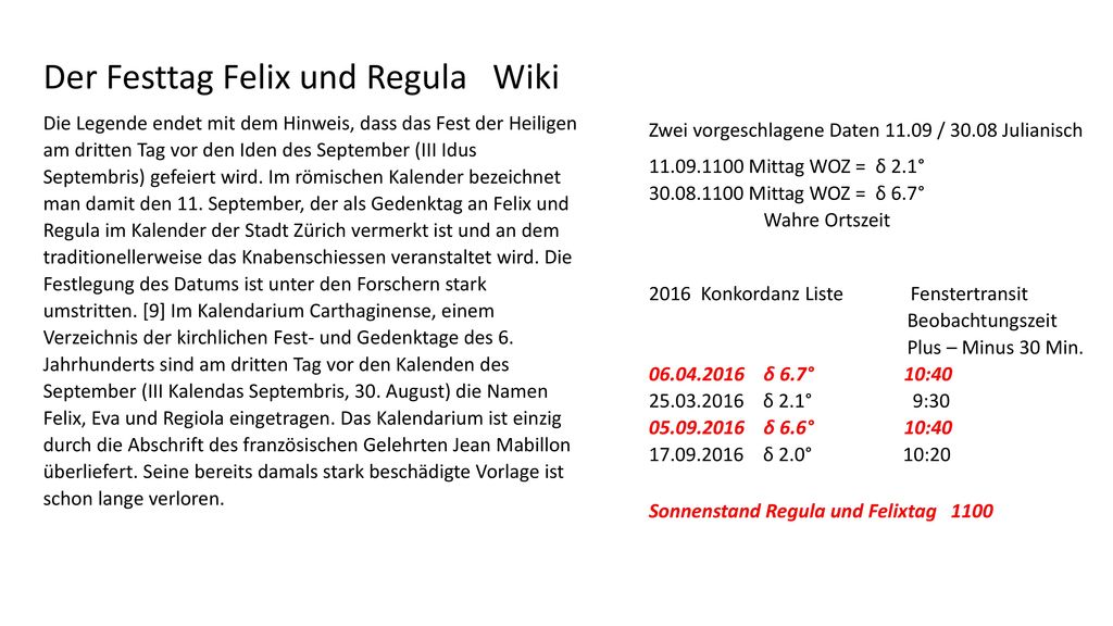 Der Festtag Felix und Regula Wiki