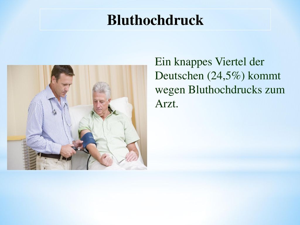 Bluthochdruck Ein knappes Viertel der Deutschen (24,5%) kommt wegen Bluthochdrucks zum Arzt.