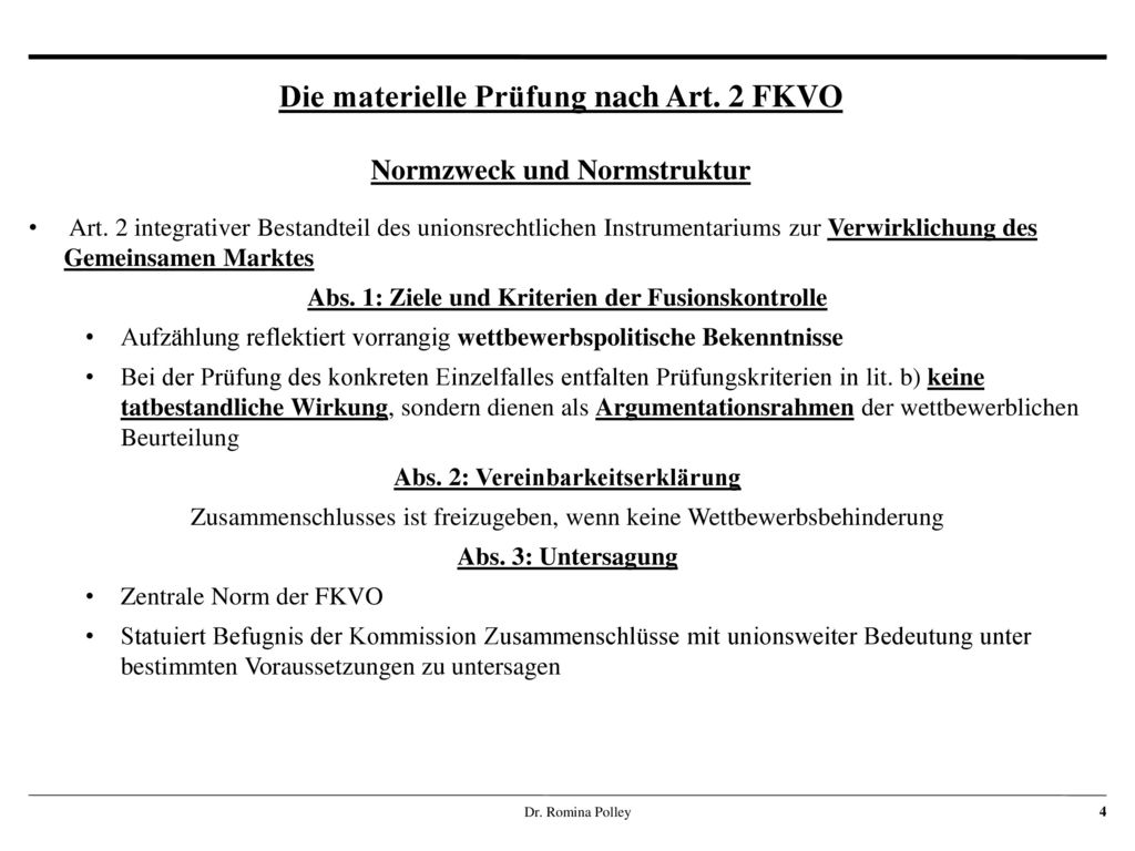 Die materielle Prüfung nach Art. 2 FKVO Normzweck und Normstruktur