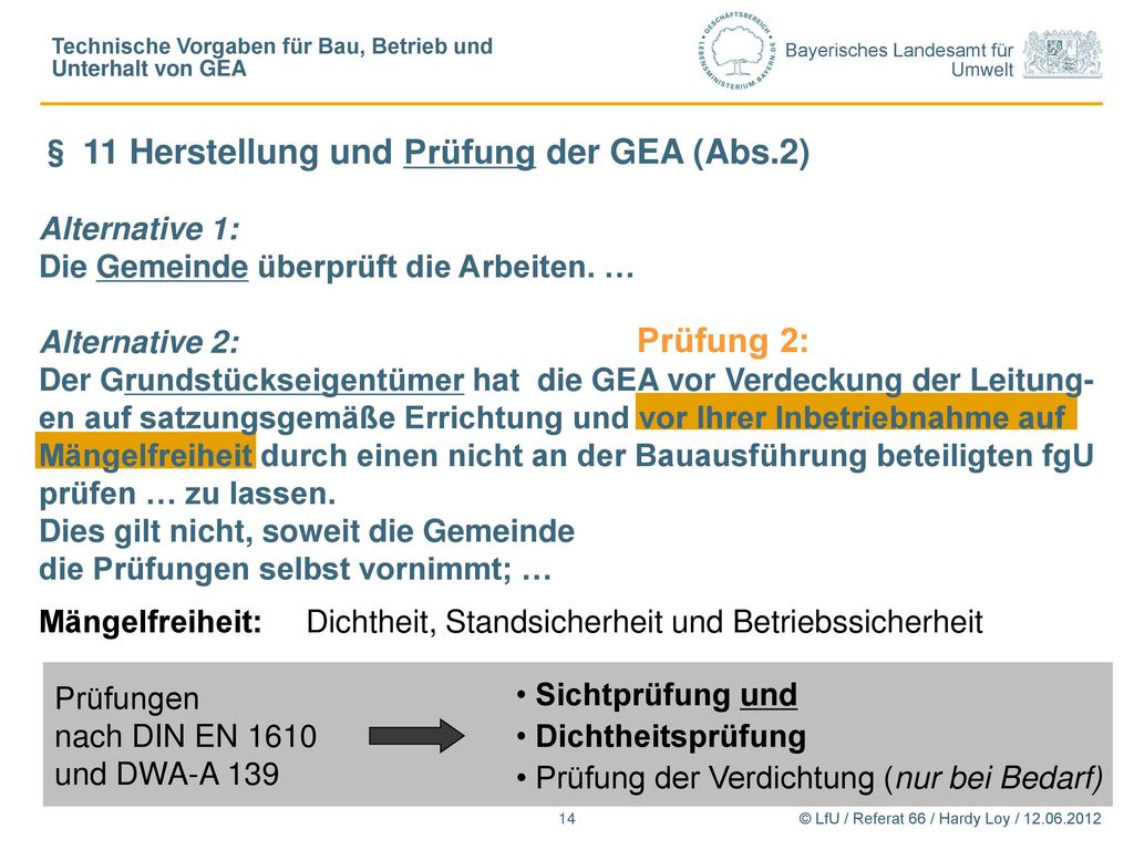 Technische Vorgaben für Bau, Betrieb und Unterhalt von GEA