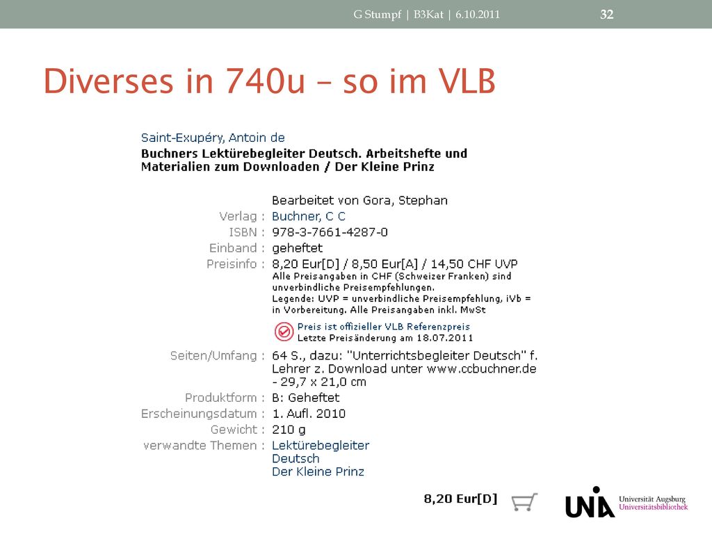 G Stumpf | B3Kat | Diverses in 740u – so im VLB
