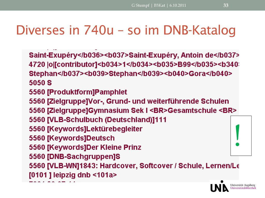 Diverses in 740u – so im DNB-Katalog