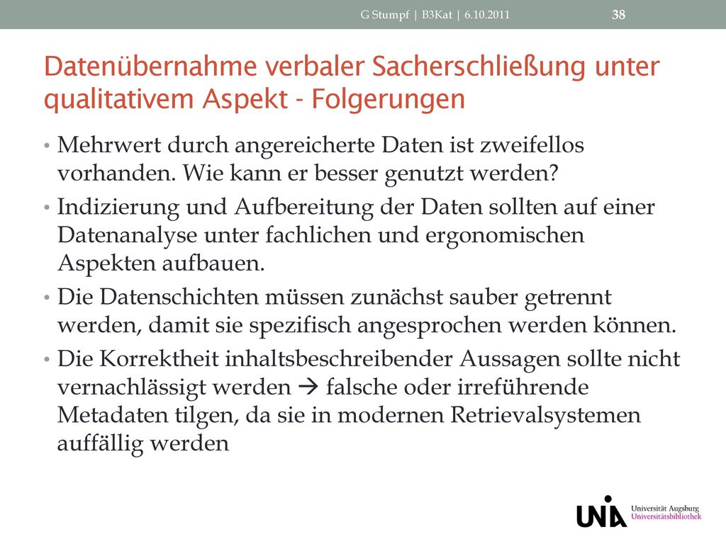 G Stumpf | B3Kat | Datenübernahme verbaler Sacherschließung unter qualitativem Aspekt - Folgerungen.