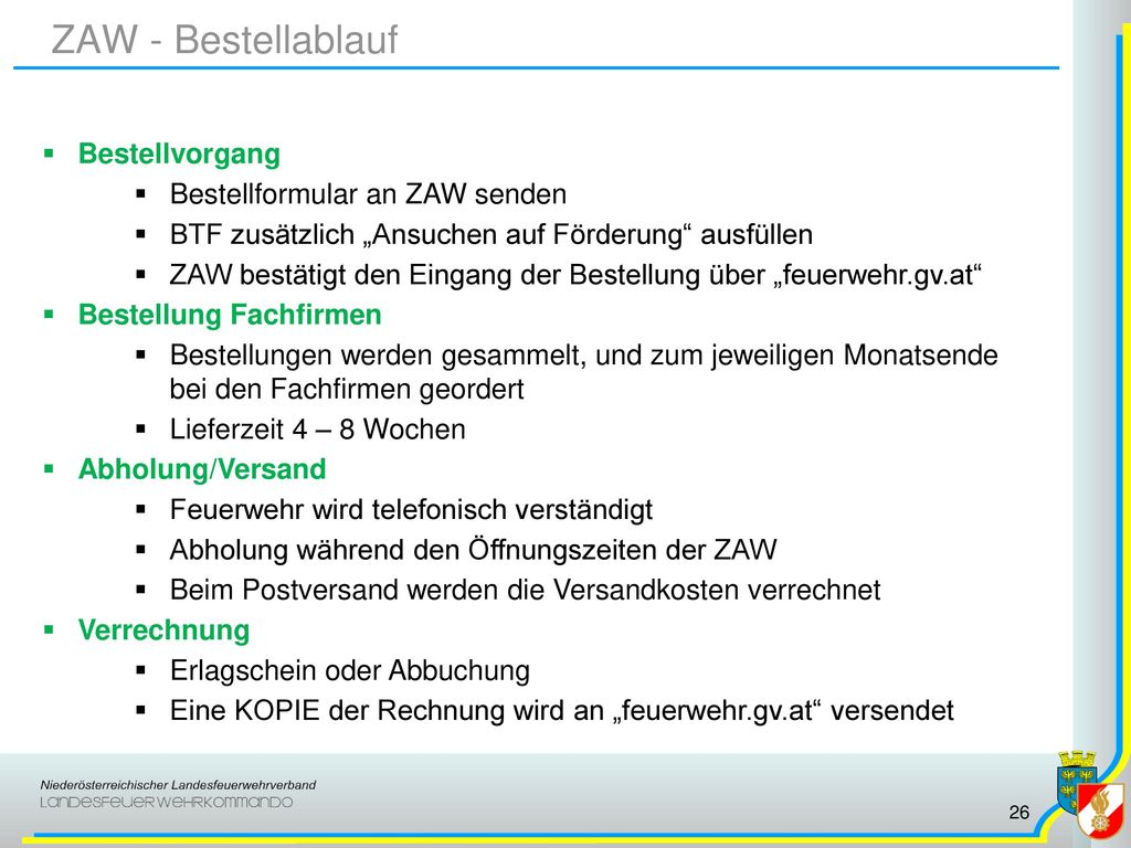 ZAW - Bestellablauf Bestellvorgang Bestellformular an ZAW senden