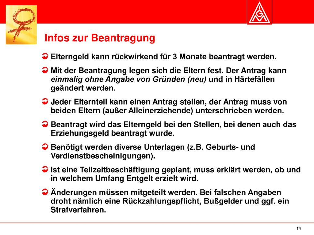 Infos zur Beantragung Elterngeld kann rückwirkend für 3 Monate beantragt werden.