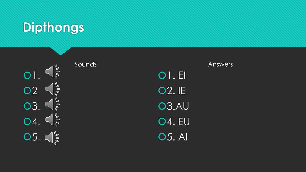 Dipthongs Sounds Answers EI 2. IE 3.AU 4. EU 5. AI