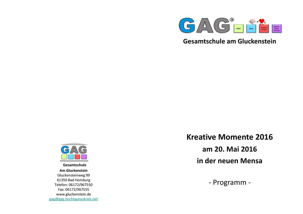 Kreative Momente 2016 am 20. Mai 2016 in der neuen Mensa - Programm -