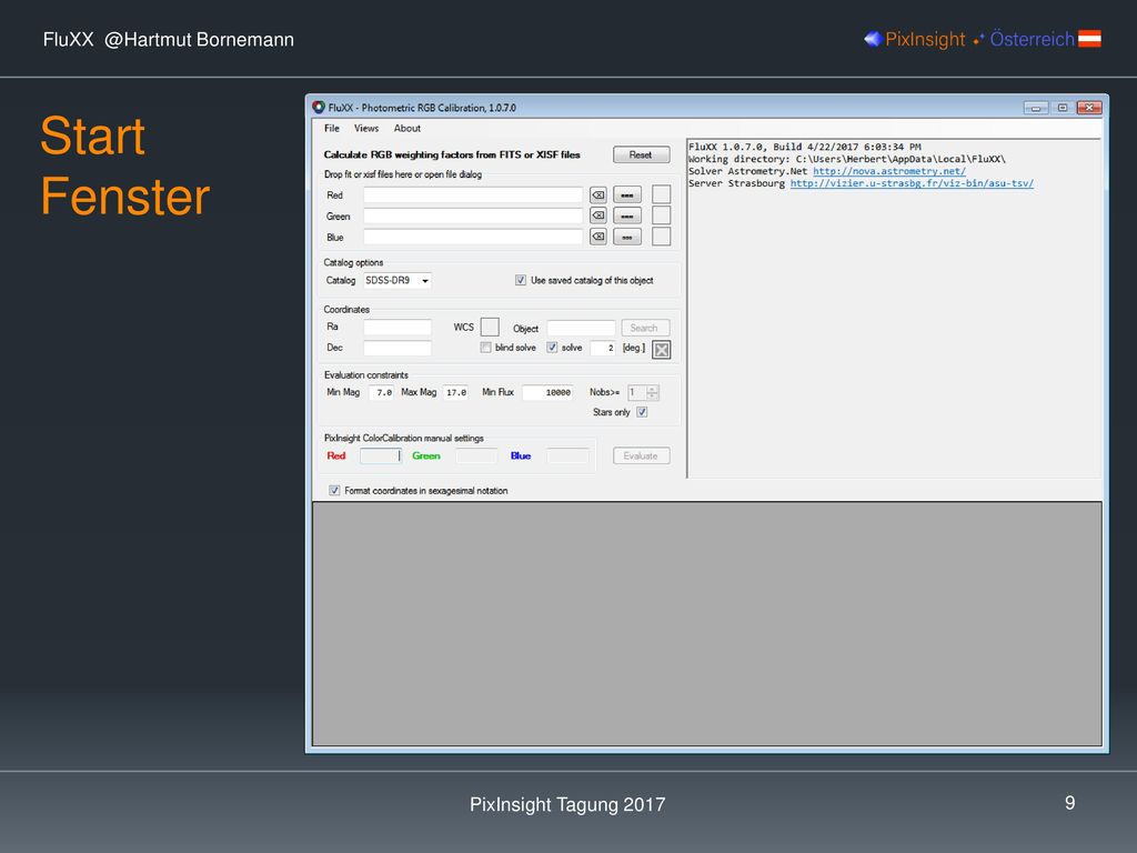 Start Fenster PixInsight Tagung 2017