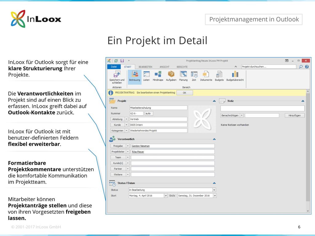 Ein Projekt im Detail InLoox für Outlook sorgt für eine klare Strukturierung Ihrer Projekte.