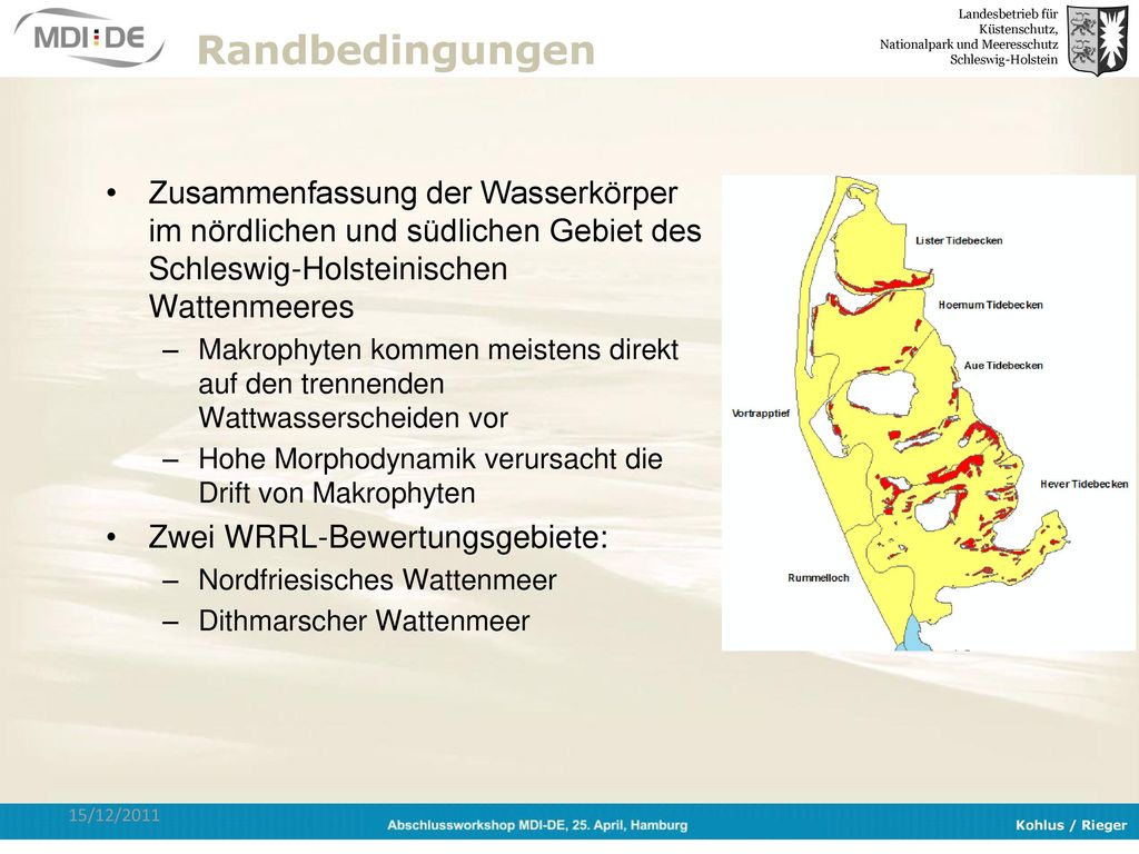 Randbedingungen Zusammenfassung der Wasserkörper im nördlichen und südlichen Gebiet des Schleswig-Holsteinischen Wattenmeeres.