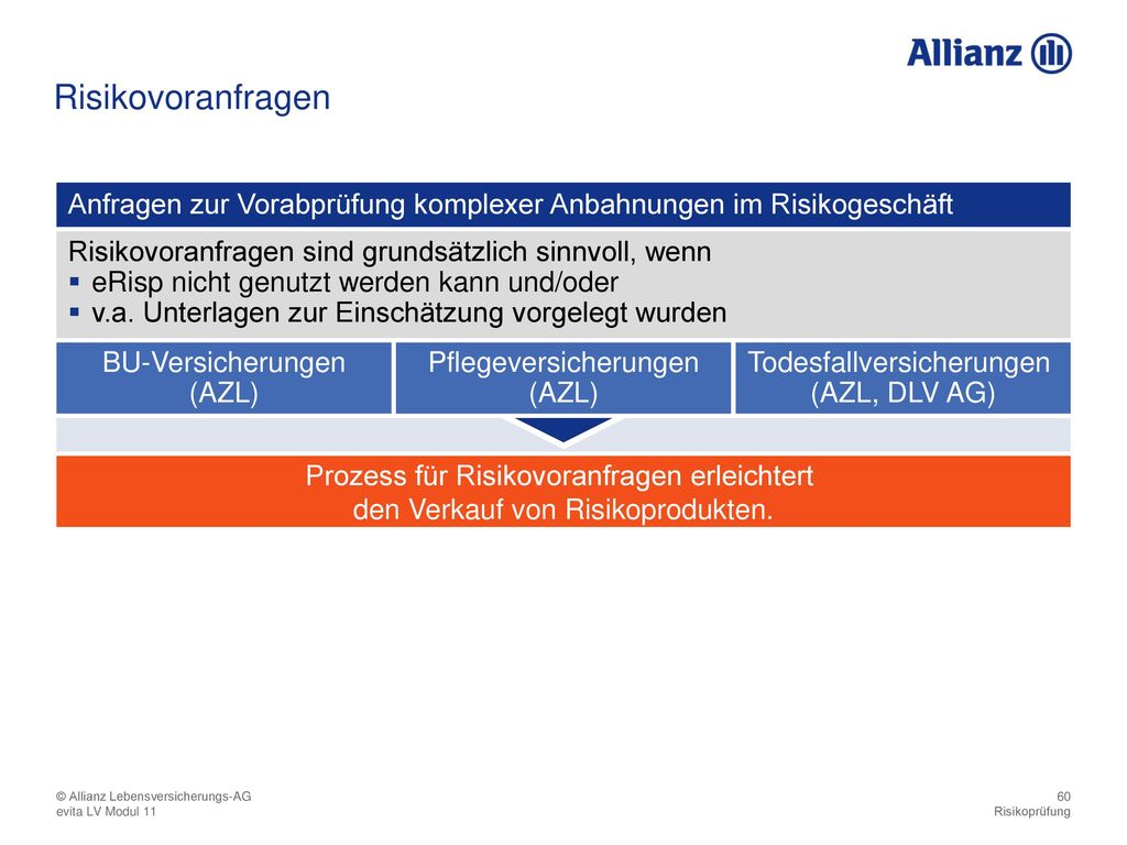 Risikovoranfragen Anfragen zur Vorabprüfung komplexer Anbahnungen im Risikogeschäft. Risikovoranfragen sind grundsätzlich sinnvoll, wenn.