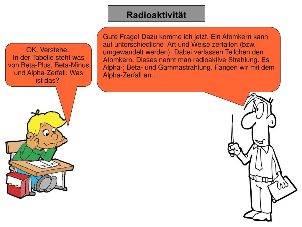 Radioaktivität Gute Frage! Dazu komme ich jetzt. Ein Atomkern kann