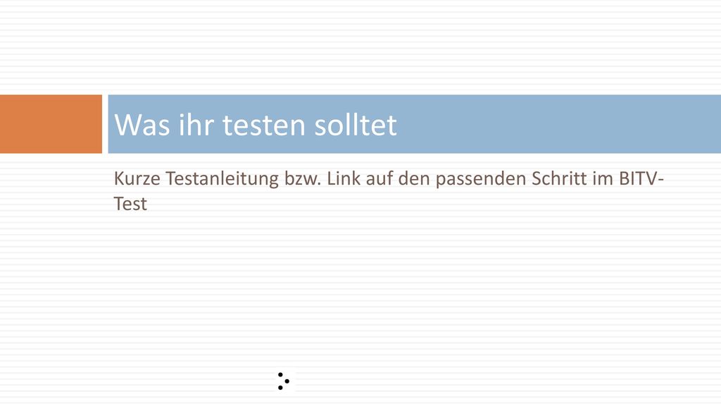 Was ihr testen solltet Kurze Testanleitung bzw. Link auf den passenden Schritt im BITV- Test