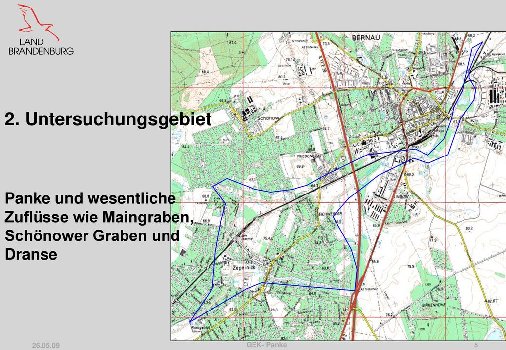 2. Untersuchungsgebiet Panke und wesentliche Zuflüsse wie Maingraben, Schönower Graben und Dranse