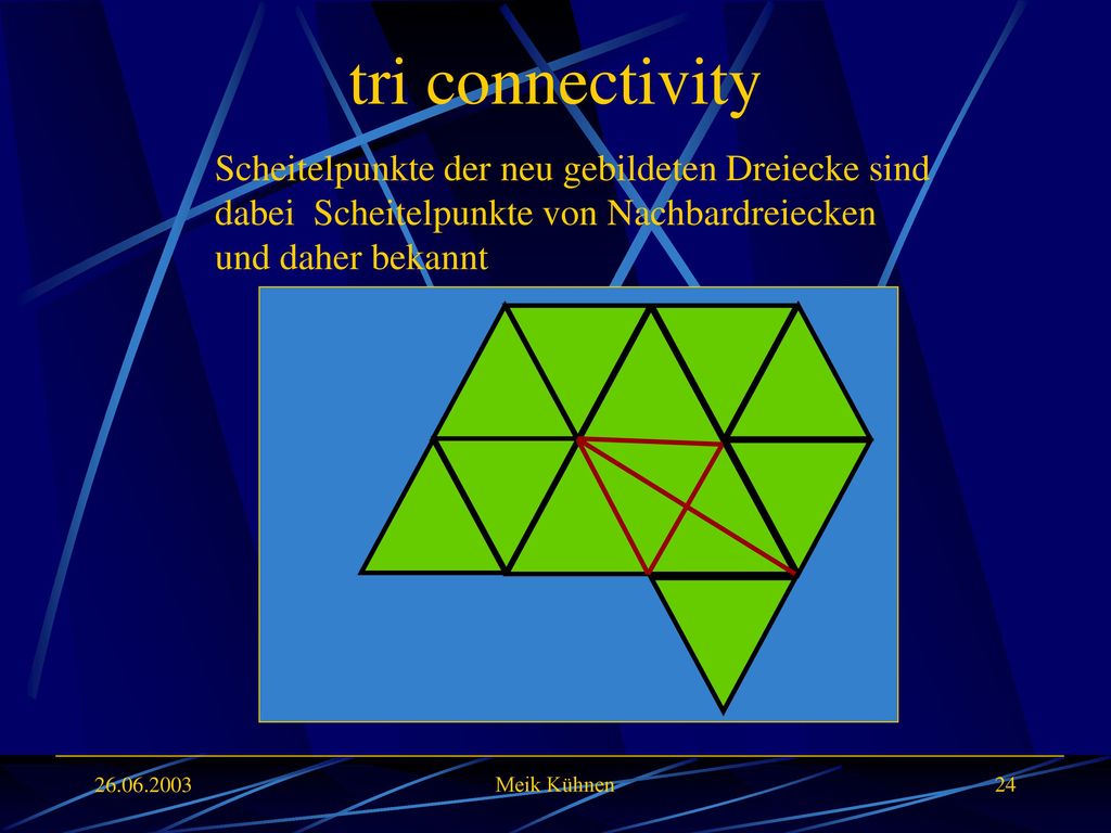 tri connectivity Scheitelpunkte der neu gebildeten Dreiecke sind dabei Scheitelpunkte von Nachbardreiecken und daher bekannt.