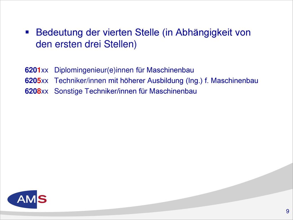 Bedeutung der letzten beiden Stellen (in Abhängigkeit von den ersten vier Stellen)