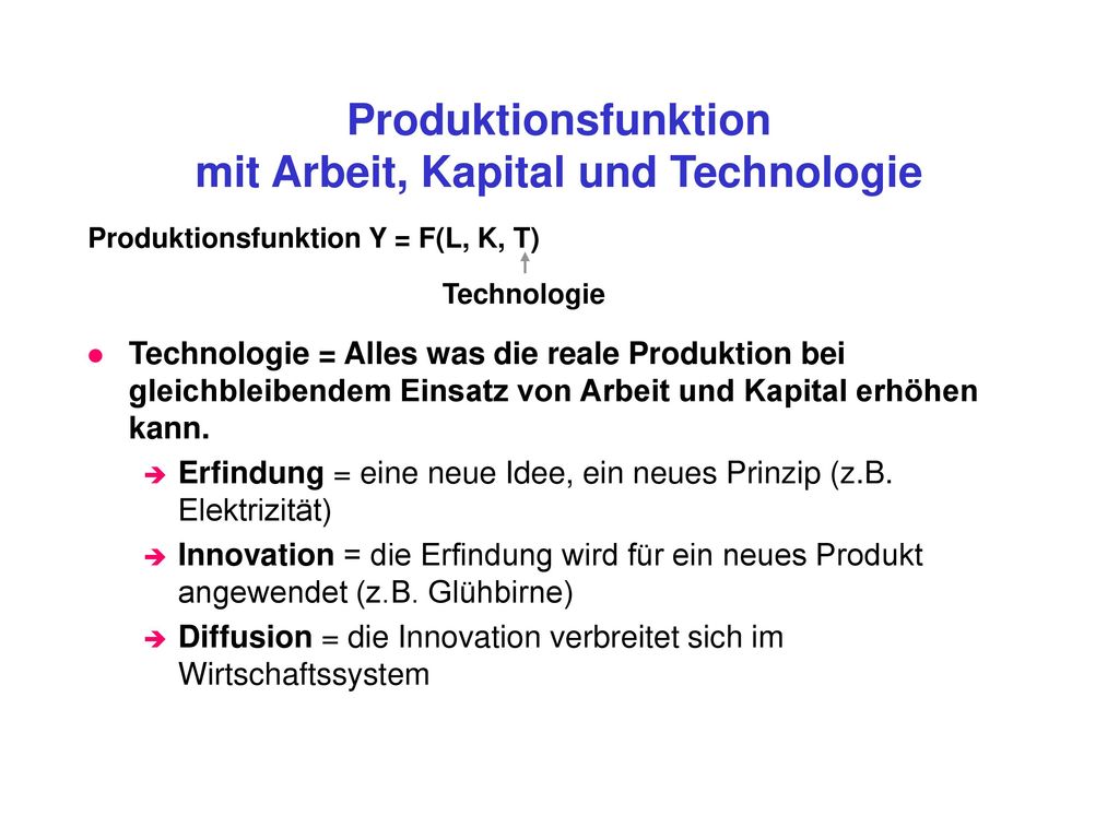 Produktionsfunktion mit Arbeit, Kapital und Technologie