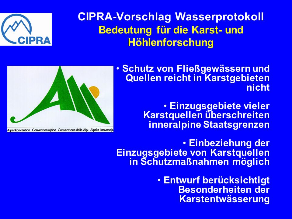 CIPRA-Vorschlag Wasserprotokoll Bedeutung für die Karst- und Höhlenforschung