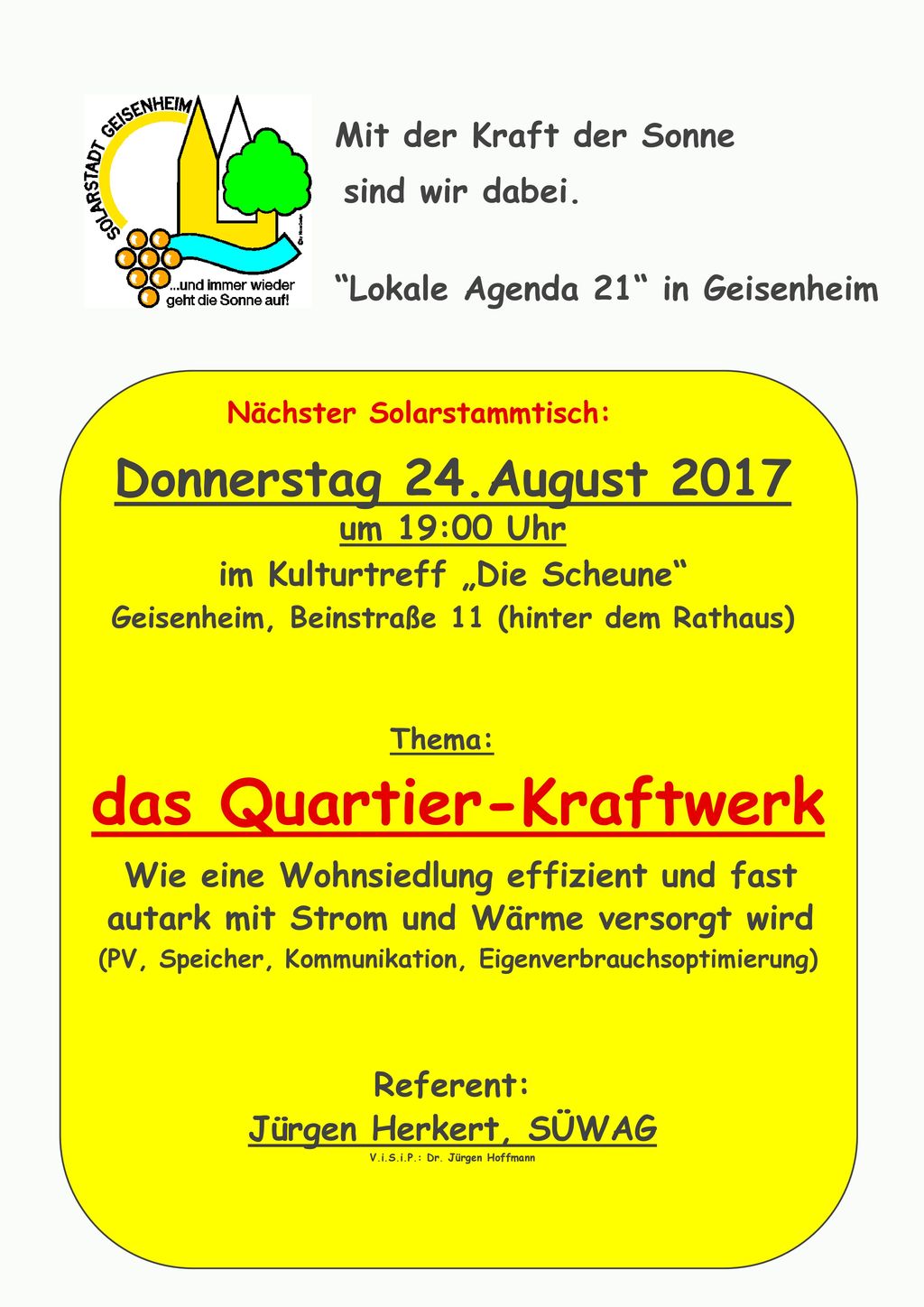 Donnerstag 24.August 2017 um 19:00 Uhr