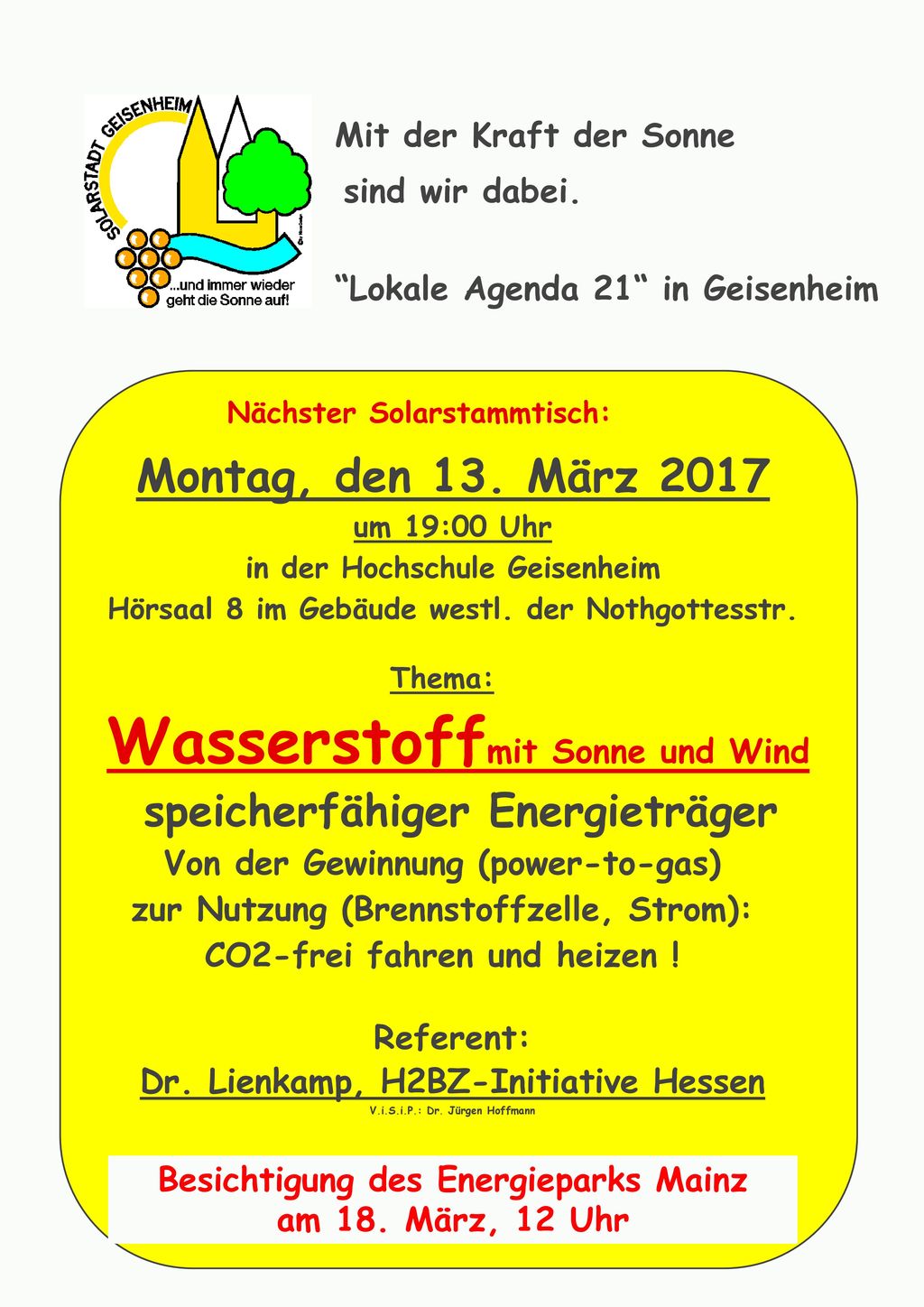 Montag, den 13. März 2017 speicherfähiger Energieträger