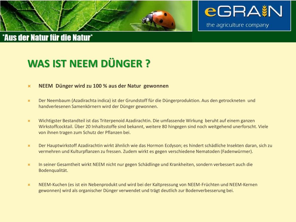 Was ist neem dünger NEEM Dünger wird zu 100 % aus der Natur gewonnen
