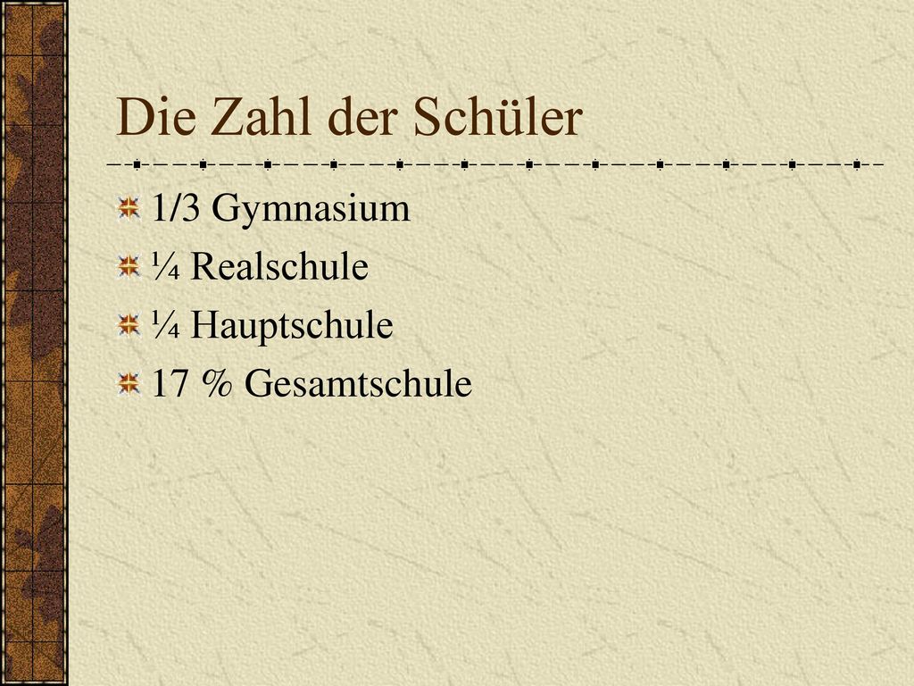 Die Zahl der Schüler 1/3 Gymnasium ¼ Realschule ¼ Hauptschule