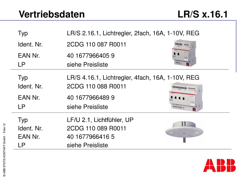 Vertriebsdaten LR/S x.16.1 Typ LR/S , Lichtregler, 2fach, 16A, 1-10V, REG.