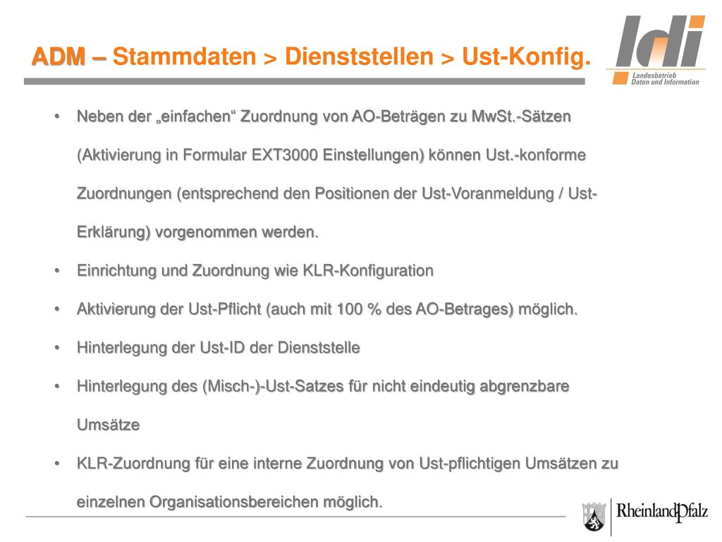 ADM – Stammdaten > Dienststellen > Ust-Konfig.