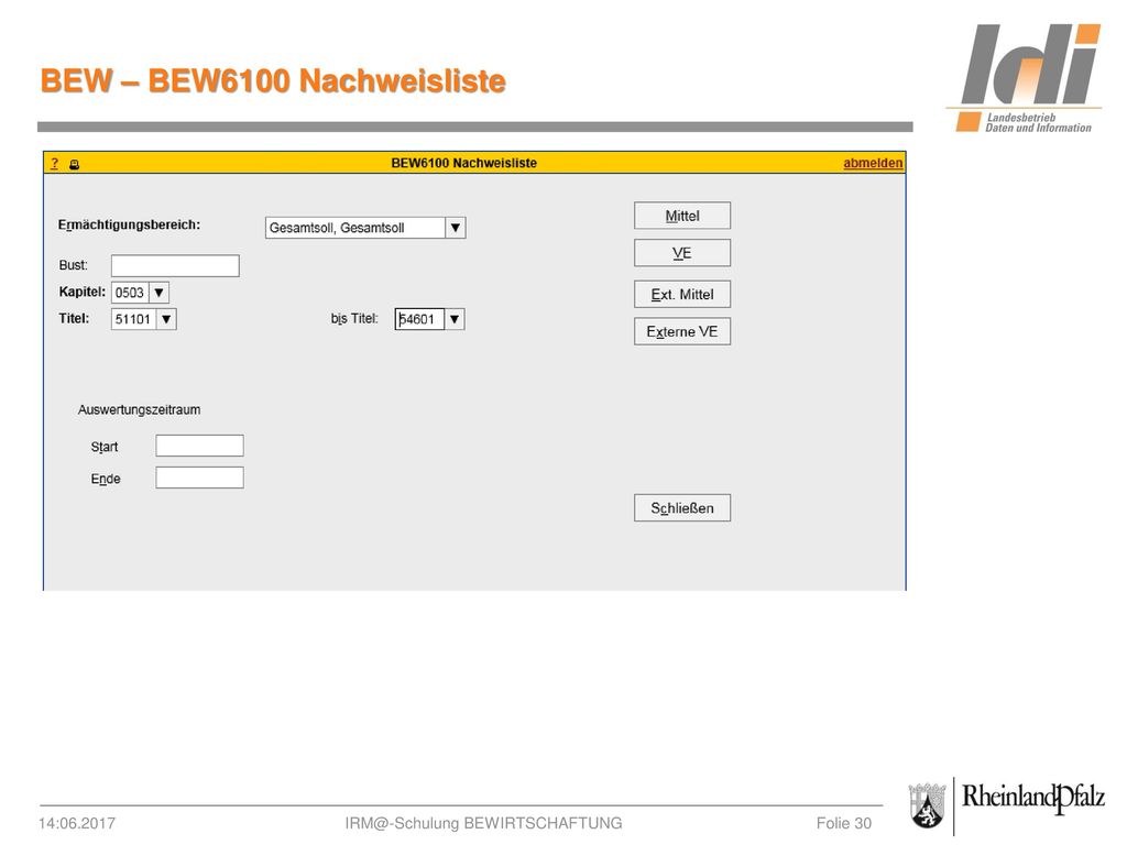 BEW – BEW6100 Nachweisliste