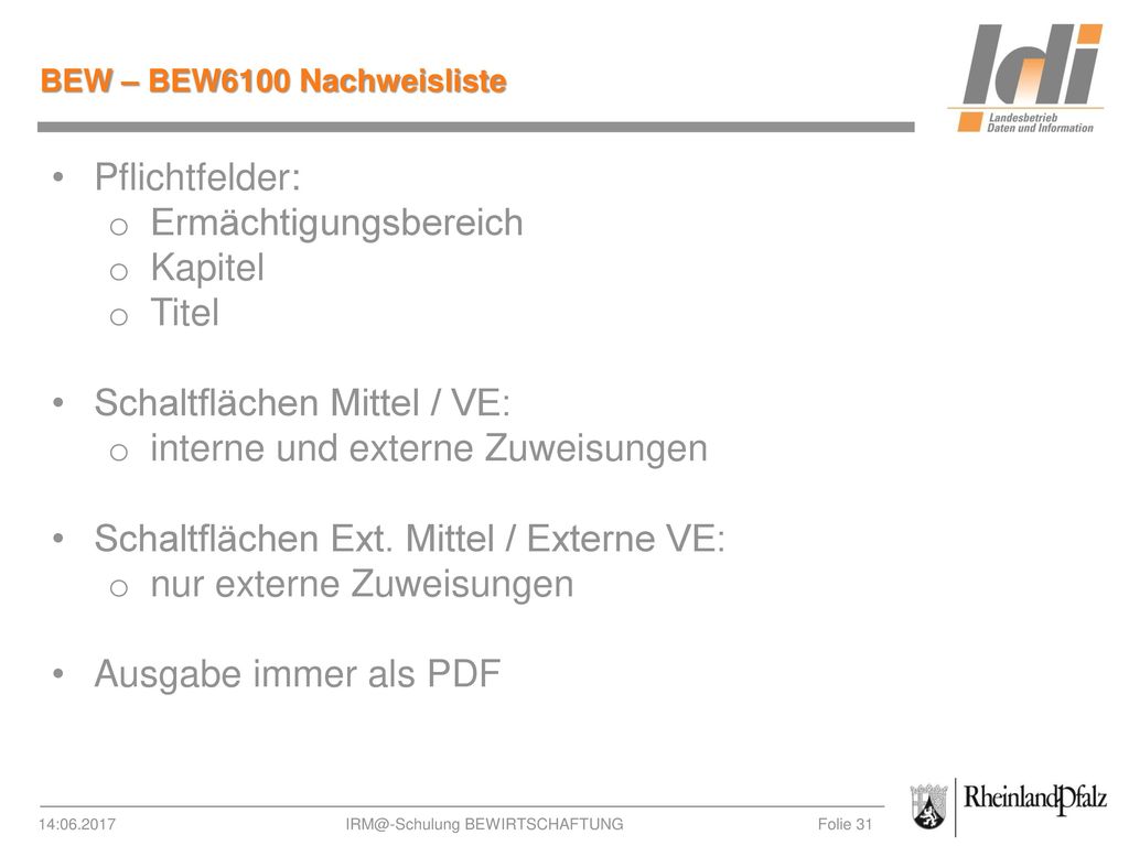BEW – BEW6100 Nachweisliste