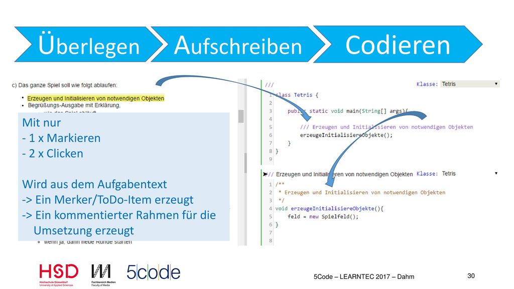 Überlegen Aufschreiben Codieren Mit nur - 1 x Markieren - 2 x Clicken
