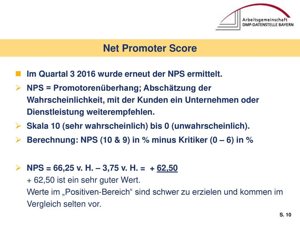 Net Promoter Score Im Quartal wurde erneut der NPS ermittelt.