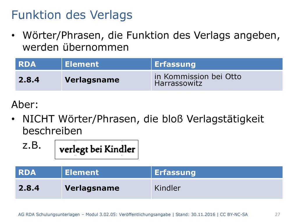Funktion des Verlags Wörter/Phrasen, die Funktion des Verlags angeben, werden übernommen. Aber: