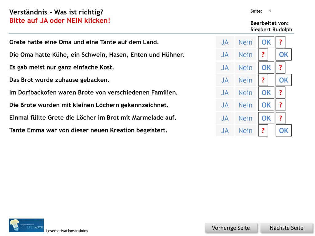 Verständnis - Was ist richtig Bitte auf JA oder NEIN klicken!