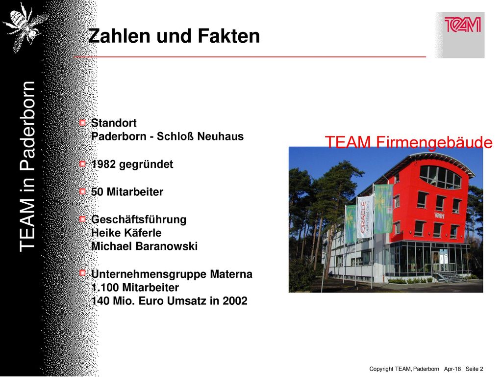 Zahlen und Fakten TEAM in Paderborn TEAM Firmengebäude Standort