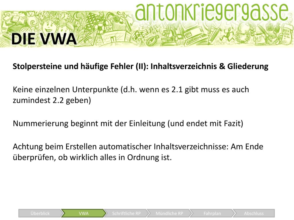 DIE VWA Stolpersteine und häufige Fehler (II): Inhaltsverzeichnis & Gliederung.