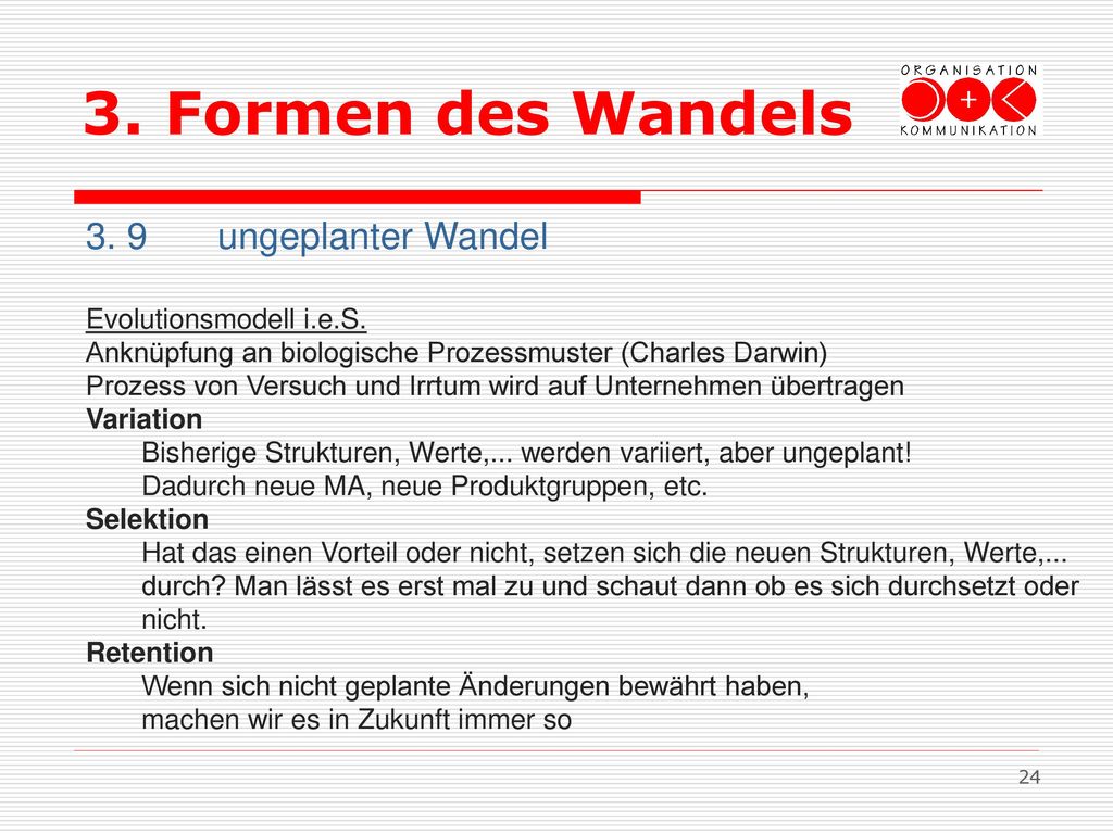 3. Formen des Wandels 3. 9 ungeplanter Wandel Evolutionsmodell i.e.S.