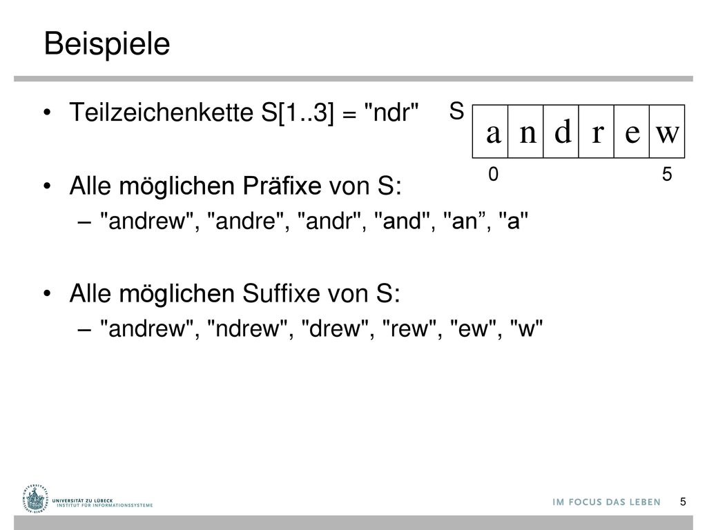 a n d r e w Beispiele Teilzeichenkette S[1..3] = ndr