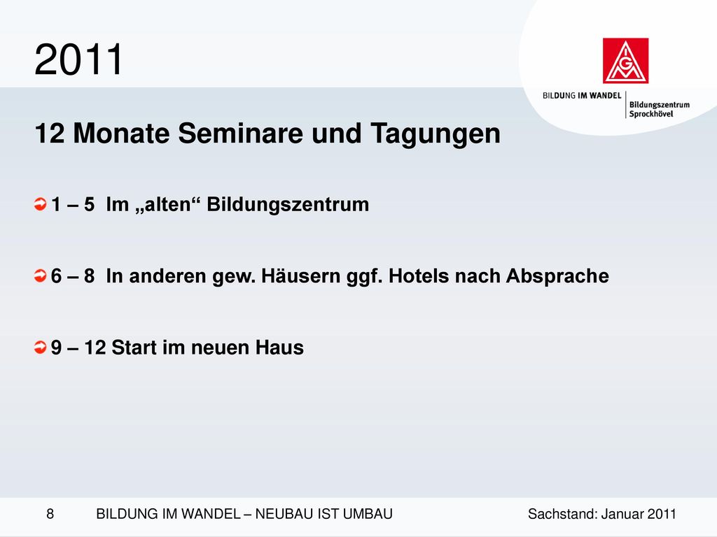 Monate Seminare und Tagungen 1 – 5 Im „alten Bildungszentrum