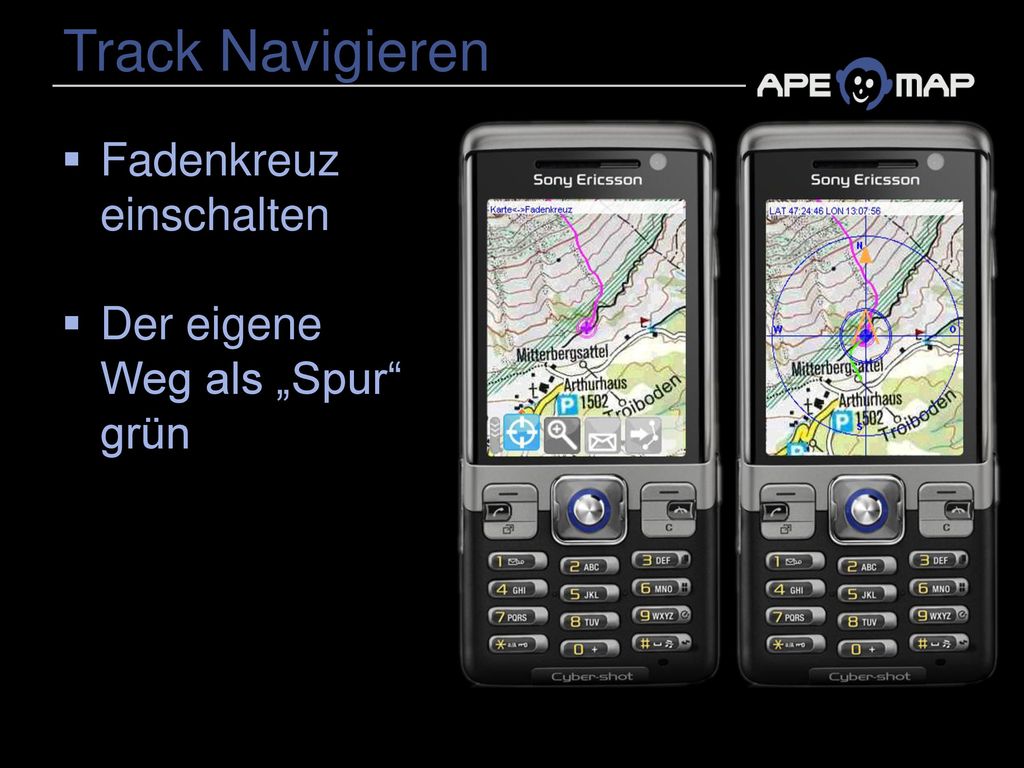 Track Navigieren Fadenkreuz einschalten Der eigene Weg als „Spur grün