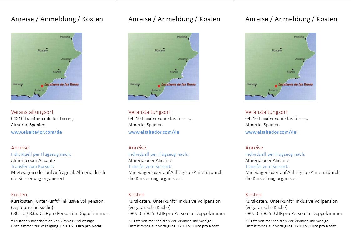 Anreise / Anmeldung / Kosten Anreise / Anmeldung / Kosten