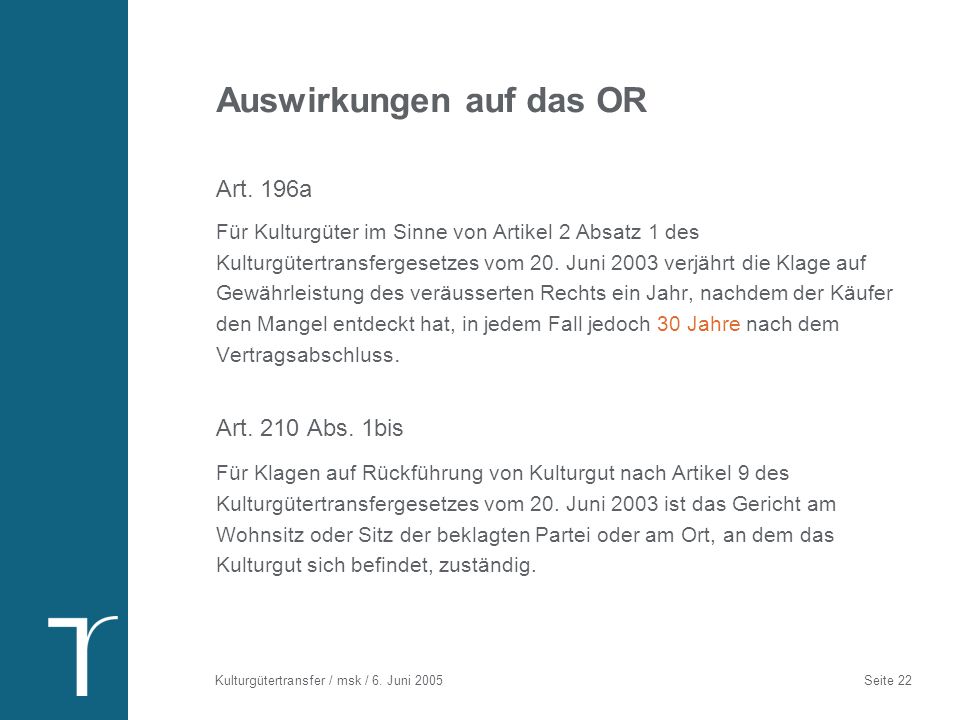 Zusammenfassung Verhinderung des illegalen Handels mit Kulturgütern, insbesondere Diebstahl, Plünderung und Schmuggel.
