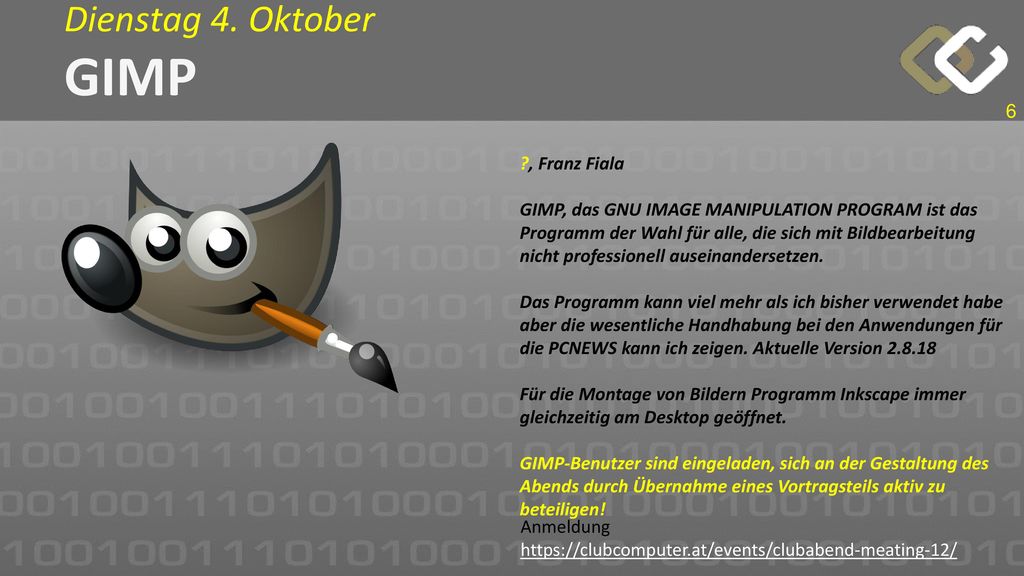 Dienstag 4. Oktober GIMP