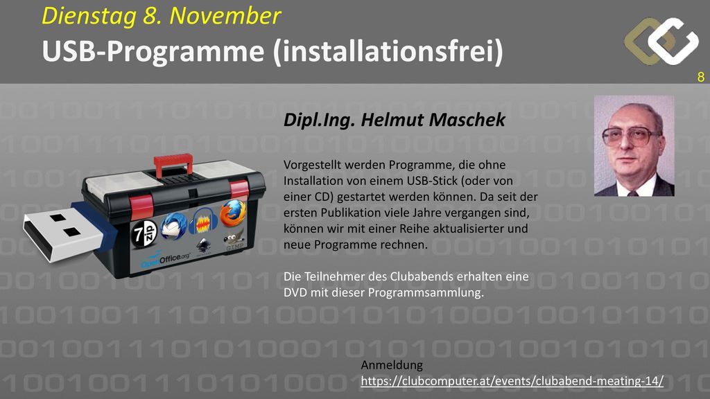Dienstag 8. November USB-Programme (installationsfrei)