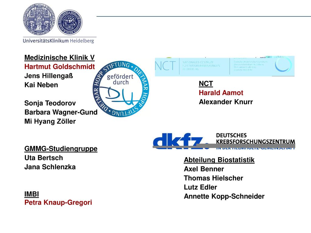 Medizinische Klinik V Hartmut Goldschmidt. Jens Hillengaß. Kai Neben. Sonja Teodorov. Barbara Wagner-Gund.