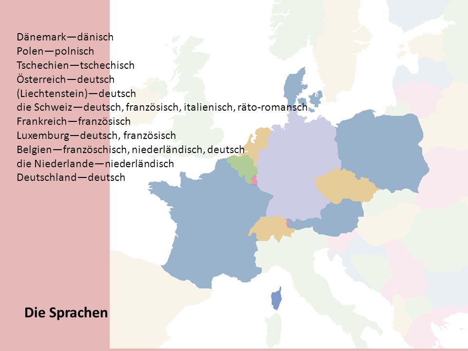Die Sprachen Dänemark—dänisch Polen—polnisch Tschechien—tschechisch