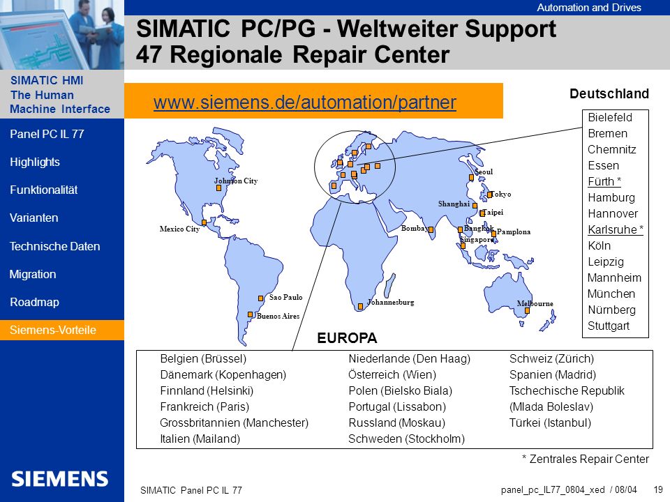 SIMATIC PC/PG - Weltweiter Support 47 Regionale Repair Center