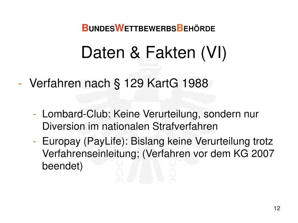 Daten & Fakten (VI) Verfahren nach § 129 KartG 1988