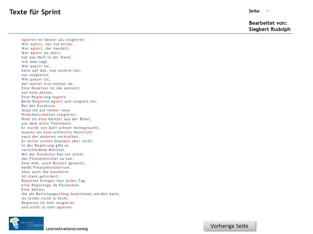 Texte für Sprint Vorherige Seite Agieren ist besser als reagieren